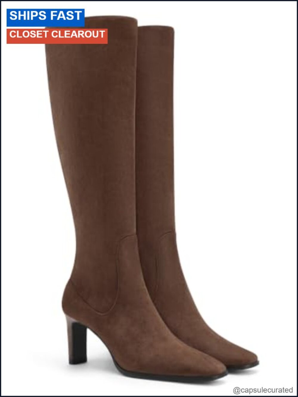 Women's Knee High Square Toe Chunky Heel Zipper Boots - Faux Suede